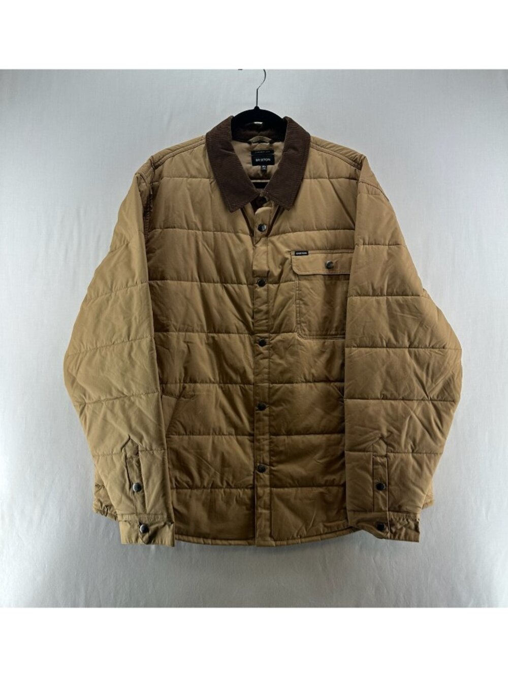 Brixton Cass Quilted Puffer Jacket Mens XL Corduroy Collar Snap Workwear Brown